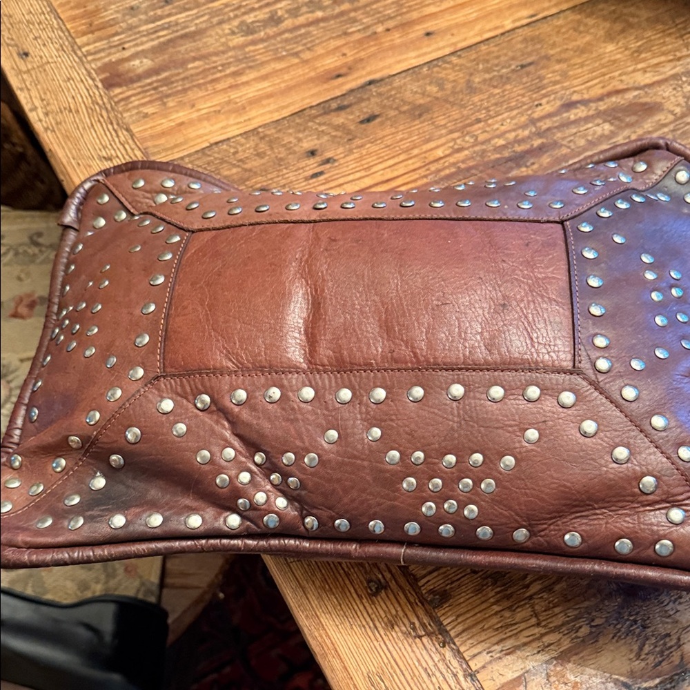 Brown Leather pillow with Silver Accents